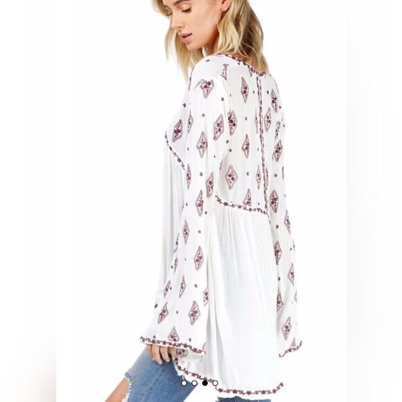 Free People Ivory Embroidered Bell Sleeve Tunic Top Boho Size S - Picture 3 of 13